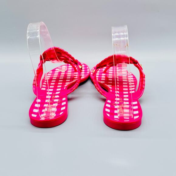 Jack Rogers Sandals Womens 7 Pink White Gingham Georgica Jelly T-Strap Thong - Picture 7 of 11